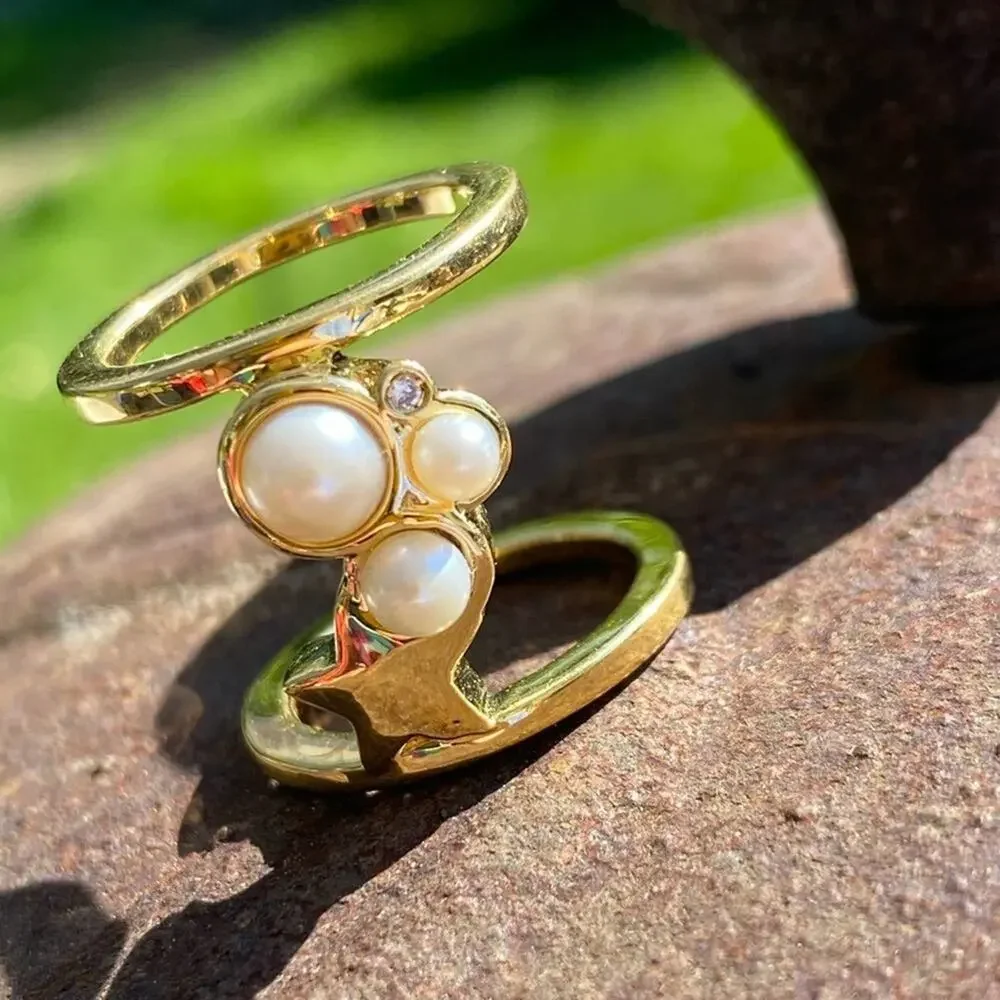 NEW Anthropologie Gold & Pearl Star Galaxies Ring